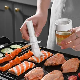 Bärbar silikonoljeflaska med penselgrillolja borstar flytande oljebakter kök bakning BBQ Verktygstemperaturbeständig borste