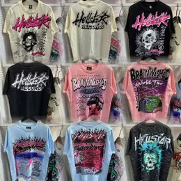 Hellstar T Shirt Designer T قمصان الرسم البياني ملابس الملابس المحببة مغسولة النسيج الشارع غرافيتي رسائل إحباط طباعة عتيقة أسود فضفاضة زائد 48