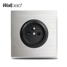 WALLPAD GRÅ L6 Singel 16a French Wall Electric Socket Silver Aluminium Plate 1 Gang Power Outlet Borstad Metal Panel