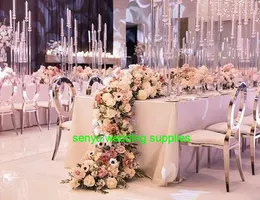 New Style Metal Floor Plano de vela alto Glass Crystal Candelabra para exibição de casamento com as Copas de Furacão de Casamento senyu78