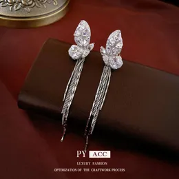 Zircon Water Droplet Butterfly Tassel Cool and Niche Design, No Hole, Ear Bone Clip with Personalized Temperament, Earrings