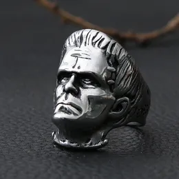 Science fiction goth frankenstein stalowe pierścienie dla mężczyzn punkowy horror naukowiec rowerzysta 14K złota czaszka męska pierścionka biżuteria mody