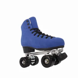 Quad Roller Skate, Pro Sport Skates, Double Line Skate для мужчин женщин, синие патины замши Martin Boots, 4 колеса