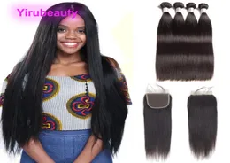 Cabelo virgem humano brasileiro 4 Bunldes com 5x5 Cabelos de encerramento de renda 5 PCs Cabelos lisos cor natural peruana indiana Malaysian7806429