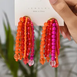 Ztech Big Long Red Acryl Perlen Quasten Ohrringe für Frauen handgegebener Statement Schmuck Boho Accessoires Luxus Bijoux Femme