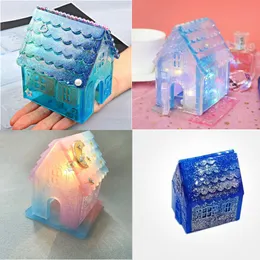 1 Definir Clear Christmas House Casa de resina epóxi Molde a árvore de natal para resina DIY Epoxi Casting Silicone Jewelry Crafts Making