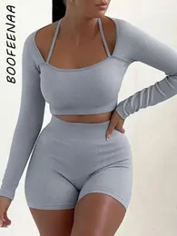 Traccettaci da donna Boofeenaa Sport Sport Reste Outfits Shorts Women Biker Shorts Due pezzi Wear Active Fall 2024 Fashion Women Abbigliamento