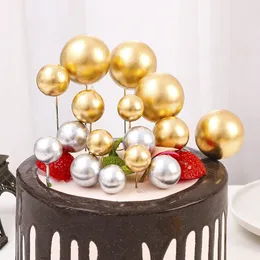 20pcs Cake Toper Gold Silber Ball Happy Birthday Cake Topper DIY Cupcake Flag Hochzeit Weihnachtskeller Dekor Geburtstag Dekoration