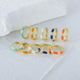 Hoopörhängen hjälper 925 Sterling Silver Colorful Blue Emamel Huggie For Women Gift Clear CZ Zircon 9mm Brosk Hoops Summer Jewelry