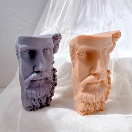 Half Half Head Sculpture Silicone Candle Mold Art Abstract Half Face Beard Man Statue Silicone Mold Combuttop Ornament