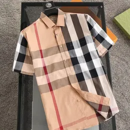 Camisa xadrez 2024 masculino de mangas curtas masculina bolso bordado puro algodão puro casual de camisa da moda