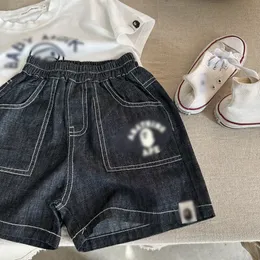 Boys monkey letter printed denim shorts kids cartoon loose short pants 2024 summer children soft cowboy casual shorts Z7627