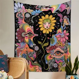 Ins Psychedelic Flower Teppestry Home Krankenbett Dekoration Stoff Schlafzimmer Hintergrund Tuch Tuchmond Garten Wandteppich 240409