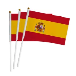 Bandeiras de ondulação da mão do mundial Countires Hot Countires 14x21cm Mini Flag com Pólo Branco Orgulhoso de Nacional