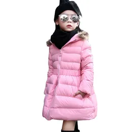 Autumn Winter Children's Down Jackets Girls Manga Longa Colar de pele Duck Down Infrond Crianded Pettiskirt Children Down Jacket