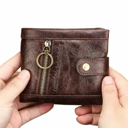 Contato de couro genuíno de couro de carteira de moeda masculino masculino pequenos suportes de cartão rfid hasp design casual portfel zíper bolso 42tt#