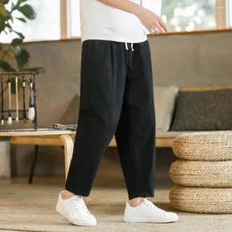 Men's Pants Men Ninth Loose Straight Drawstring Elastic Waist Casual Sweatpants Daily Long Trousers