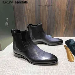 Berluti Business Leather Shoes Oxford Calfskin Handgjorda toppkvalitet Färg torkade ett steg chelsea korta stövlar scritto mönster brittisk bootswq 91ea