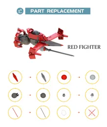 MOC Red Cowboy Battle Aircraft Building Block Kit Interplanetary Ship Craft SpaceShip Plan Brick Model Kids Puzzle Toy Boy Gift