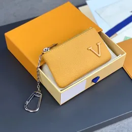 Tasarımcı cüzdan çanta 4 renk anahtar zinciri yüzüğü anahtar kese para çantası deri kredi kartı tutucu kadın erkekler küçük fermuarlı zincir cüzdan cüzdan kutu toz çantası ile cüzdan 12cm
