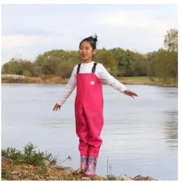 EU 25-36 Kids Waterproof Wader Pants With Rain Boots Outdoor Girl Boy Playing Water Angling Beach Fishing Suspender Byxor