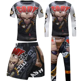 Kids Kickboxing Jiu Jitsu T-Shirt+Hose Set BJJ Rashguard MMA Kleidung Muay Thai Shorts 3d Affen Sport Strumpfhosen Junge Boxtrikots