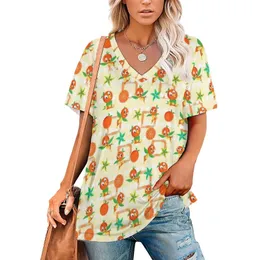 تي شيرت بيرد بيرد ، ربيع وصيف طباعة طاقم Tirts Pullover Top Orange Bird Orange Florida Walt World