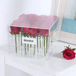 1 9 16 25 BUROS CLARO ACRYLIC ROSE Caixa de flores Rosa Organizador de maquiagem Caixa de presente de ferramentas cosméticas para namorada esposa184a