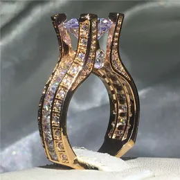 3CT Vintage Moda Takı 925 STERLING Gümüş Altın Dolgu Yuvarlak Kesilmiş Beyaz Topaz CZ Elmas Partisi Kadın Düğün Gelin Yüzüğü SE2816