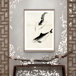 中国スタイルのインクブルーエビのポスタープリントキャンバス絵画の壁アートリビングルームの装飾のための装飾美学アートワーク-03
