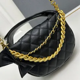 Cowhide Caviar 24s Black Bow Handbag Luxury Designer Kvinnor Wallet Crescent Chain Crossbody Bag White One Shoulder Mini Clutch Flap Fashion Mångsidig handväska