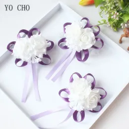 Yo Cho Cho Cossa Artificial Rosa Rosa Corsage Noiva Flor de seda Damas de seda Irmãs Hand Flower Wedding Girl Wrist Bracelet