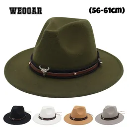 5661 cm Classic szeroki rdzeń fedora kapelusz kobiety poczuć czapkę jesienną byka jazz dams country sombreros de mujer 240410