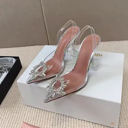 Sandals Sapatos quadrados fivela de cristal decorado eixo de bomba salto alto salto alto casamento feminino feminino de luxo janting slingback