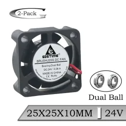 Resfriamento 2 peça gdstime dc 24v 25mm rolamento de esferas 2pin mini ventilador de resfriador 25x25x10mm 2510 ventilador de resfriamento sem pincel