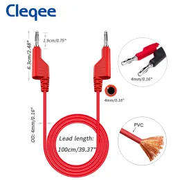 Cleqee P1036 2pcs duplo 4mm de plugue de banana empilhável Cabos de teste multímetro 1M Cabos de teste elétricos vermelhos/pretos 1000V 15A