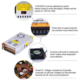 조정 가능한 5V 12V 24V 36V 48V 스위칭 전원 공급 장치 DC 60V 80V 120V 160V 220V 300V 480W 디지털 디스플레이 SMPS 소스 변압기