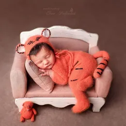 Tiger Stampa Real Rabbit Purte Boppet Wool Hat Hat Tiger Bambolo Punteggi Fotografici NETTOBIORI Boy Girl Girl Foto Accessori per foto