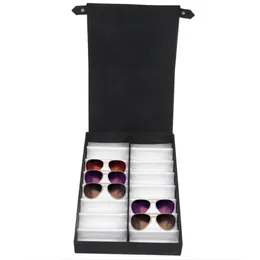 علبة عرض النظارات 16 صندوق تخزين مع غطاء قابل للطي للنظارات الشمسية مربع أسود أبيض 317 أ