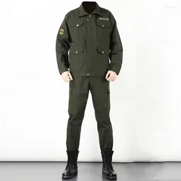 Herrspårar utomhus arbetsförsäkringskläder Bomullsfjäder och hösten Arbetskläder slitbeständiga Welder Jacket Pants Suit