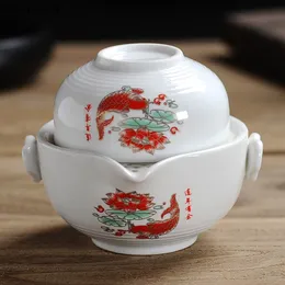 Dxuialoi Viagem Tea Conjunto de chá de convidado rápido Conjunto de chá portátil Copo pessoal do escritório fabricante de chá azul e branco Copo de chá de porcelana