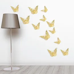 Adesivi a parete #6 Decorazioni per matrimoni 12 pezzi d'oro simulazione in argento 3D farfalla per doccia da sposa festa di compleanno Casa Diy2621