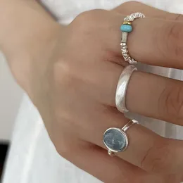 Pierścienie klastra moda srebrny kolor otwartego palca pierścionek punkowy vintage niebieski koralik kamienna matowa matowa dla kobiet dziewczyna biżuteria dar pucharowy hurt hurtowy