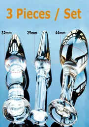 W1022 billig 3 PCs Set Pyrex Glass Anal Butt Plugs Perlen Kristall Dildo Erwachsene Sexspielzeug weibliche männliche Masturbationsprodukte für Frauen M4317154