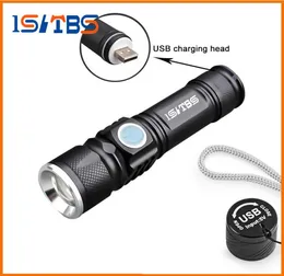 USB Handy LED Torch usb Flash Light Pocket LED Rechargeable Flashlight Zoomable Lamp Buildin 16340 Battery For Hunting Camping8496115