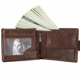 genuine Leather Cowhide Short Wallets Men's Mey Bag Vintage Busin Male Purse Coin C Pocket Photo Window ID Card Holder 27IK#