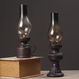 Retro Vintage Kerosene Lamp Candlestick Resin Crafts Ornaments Creative Household Living Room Tabletop Candle Holder Decorations