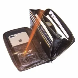 CTACT's Men Lg Clutch Wallets Echtes Kuhleder -Leder -Männer Reißverschluss Geldbörsen für Passport Wallet mit Phenbeutel Karte Halter S3NQ##