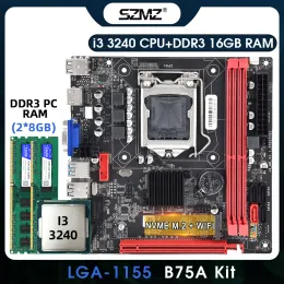 마더 보드 SZMZ B75 LGA 1155 코어 i3 3240 프로세서 및 16GB DDR3 메모리 B75 Placa Mae 키트가있는 ITX 마더 보드 키트