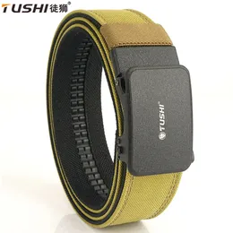 Tushi Belt Men Outdoor Hunting Metal Tactical Belt Multi-Function Alloy Buckle High Quality Marine Canps Canvas Hängande pistolbälte 240322
